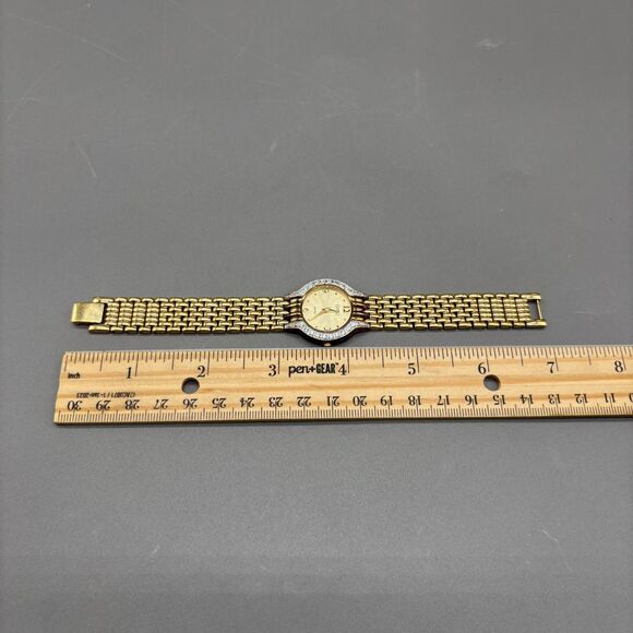 Ladies DMQ Swiss Quartz Gold Tone Watch Cubic Zirconia Bezel Bracelet Band WORKS - Picture 11 of 12